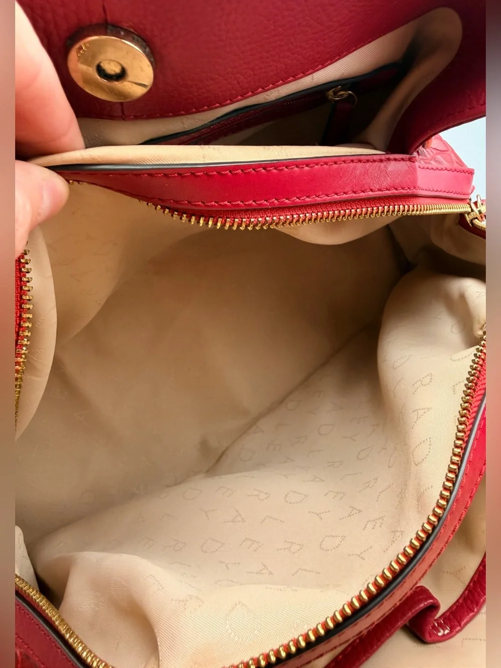 Red Leather Radley London Baylis Road Zip Around Grab Handbag Crossbody EUC
